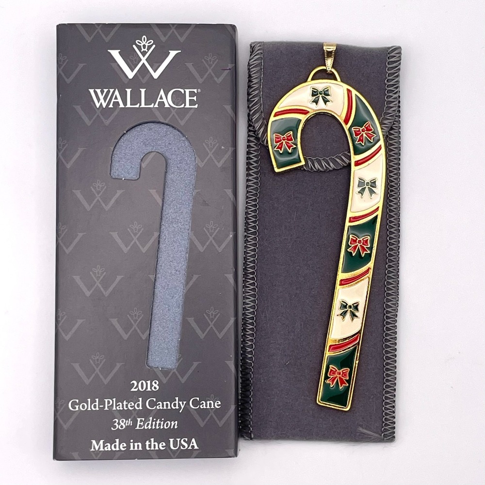 Wallace 2018 Gold-Plated Candy Cane Ornament 38th Edition Christmas‎ Bows Box